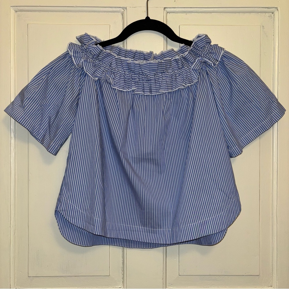 NWOT Vineyard Vines Striped Blue Off Shoulder Blouse, size XXS